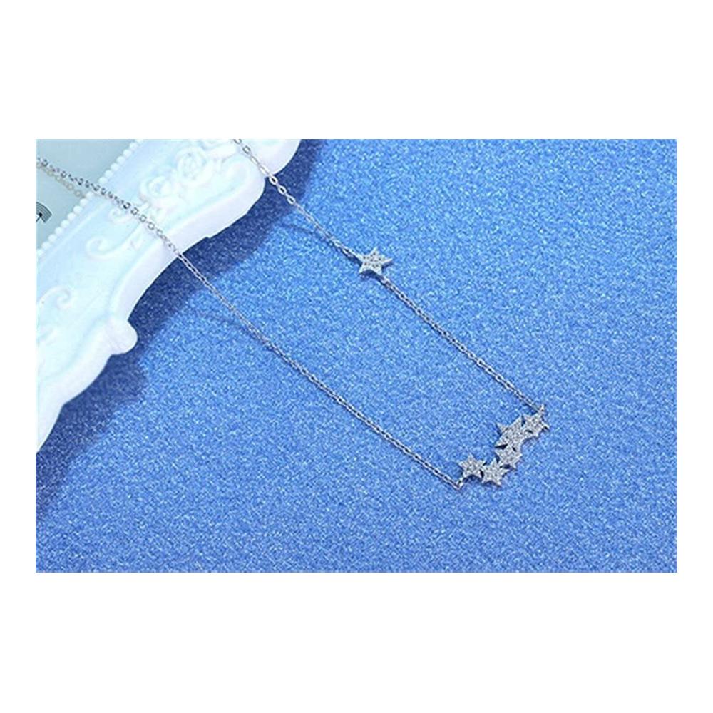 925 Sterling Silber Damen-Halskette mit Zirkonia-Sternen-Anhänger - Modische Kurze Clawicle Kette