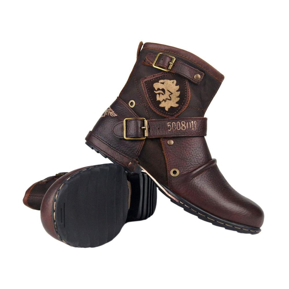 Herren Leder Chukkastiefel Robuste Biker Boots mit Reißverschluss und Schnürung (Modell OS-5008-1-N-DE
