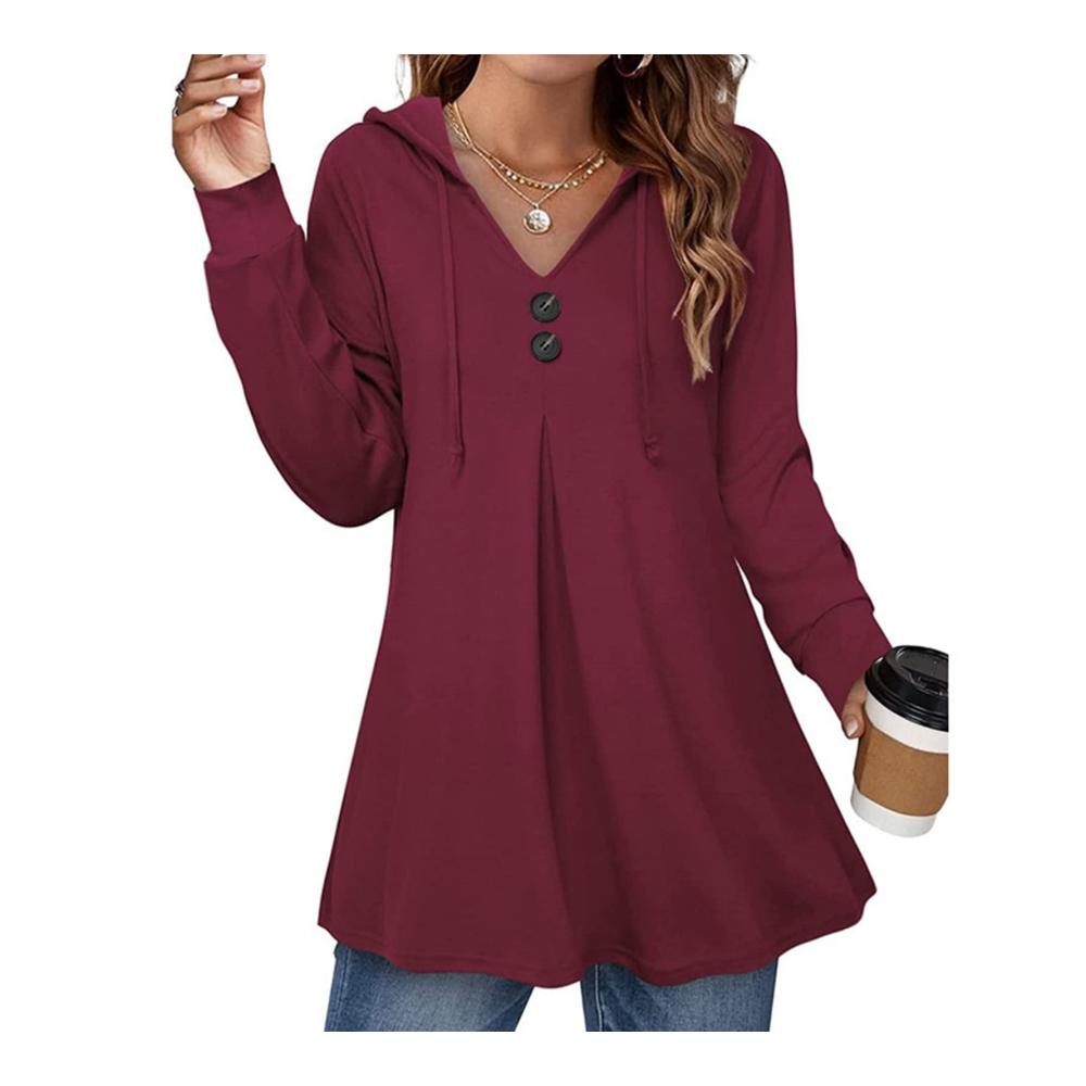 Bequemer Damen Kapuzenpullover mit V-Ausschnitt - Weiches und lässiges Langarm Sweatshirt für Damen