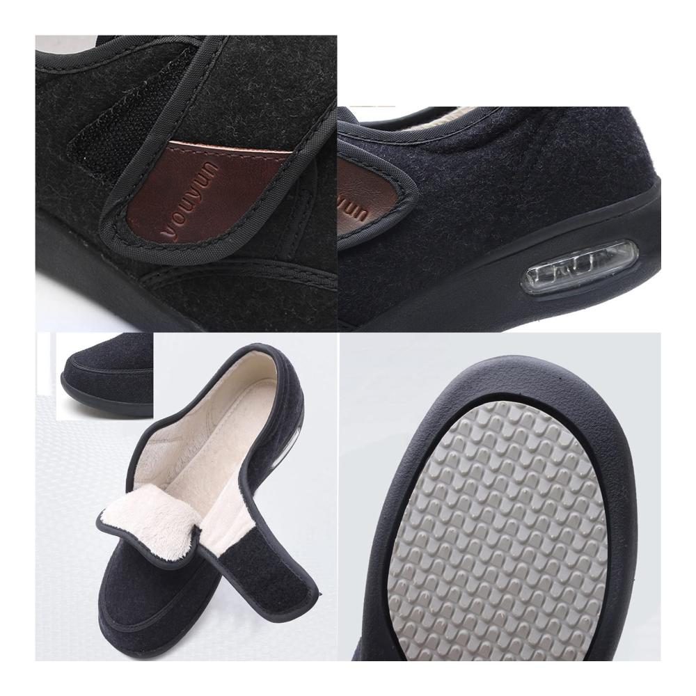 Diabetiker Hausschuhe mit Klettverschluss Extra Breite Passform Atmungsaktiv für Damen und Herren Stilvolle Unisex Therapieschuhe in Schwarz Größe 50 EU