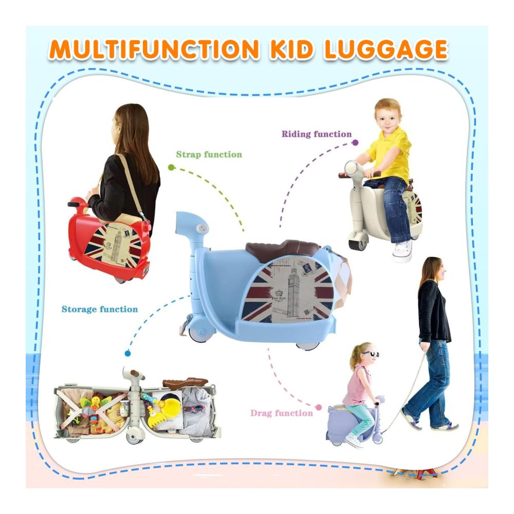 Kindergepäck 17 Zoll Tragbares Mitfahrgepäck für Kinder - Rollender Trolley in Blau Hartschalen-Handgepäckkoffer für Kinder von 2-6 Jahren