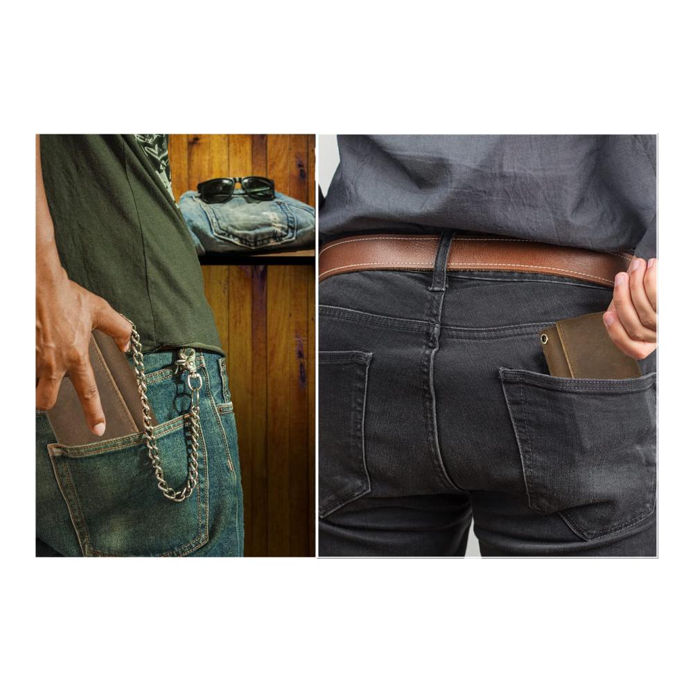 Herren Geldbörse aus echtem Leder mit Kette | Reißverschluss Geldbeutel | Münzfach & 6 Kartenfächer | Braun (Modell 6007
