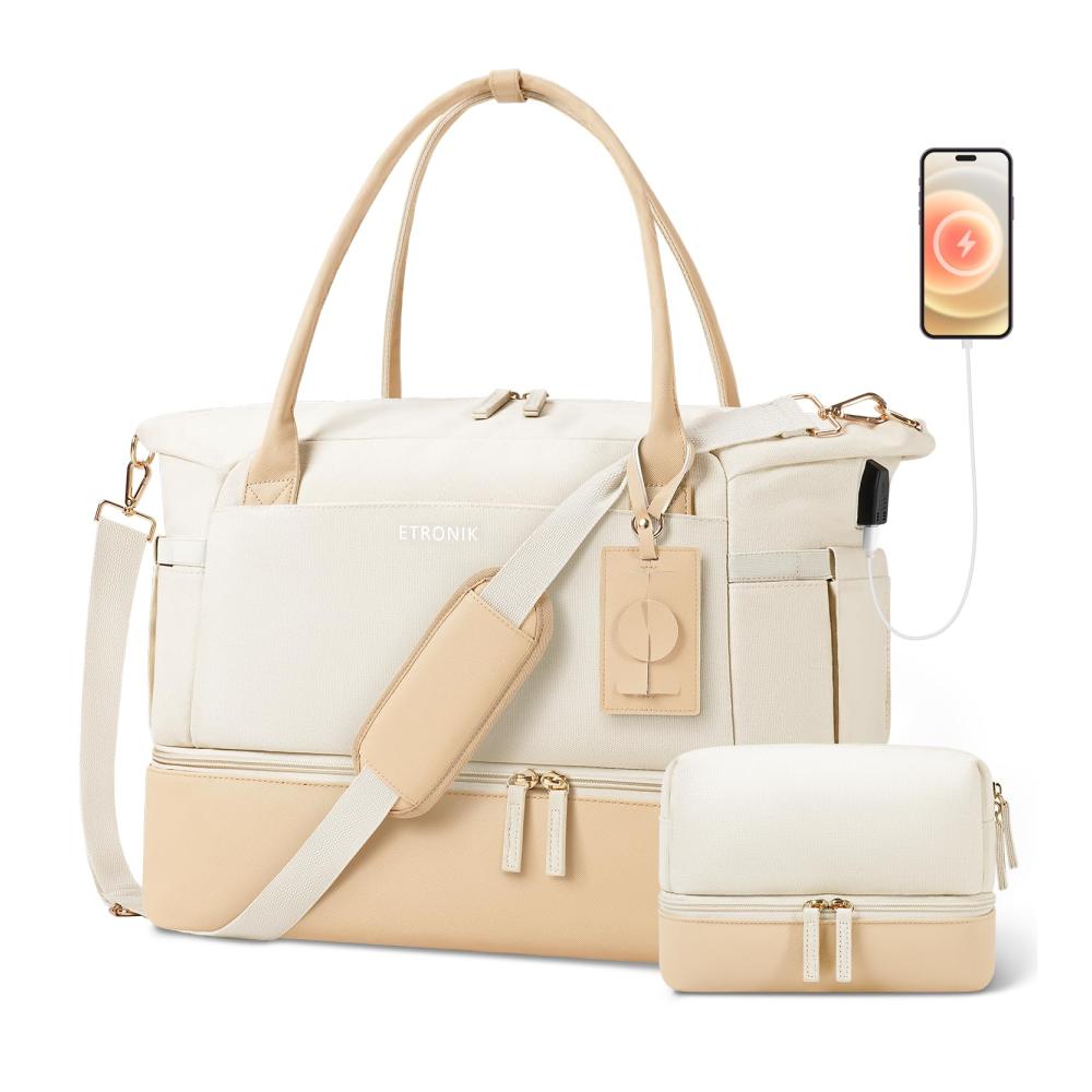 Weekender Reisetasche für Damen - Stilvolle Segeltuchtasche mit Kulturbeutel Schuhfach und Nasstasche - Ideale Tragetasche für Reisen Krankenhaus und Sport