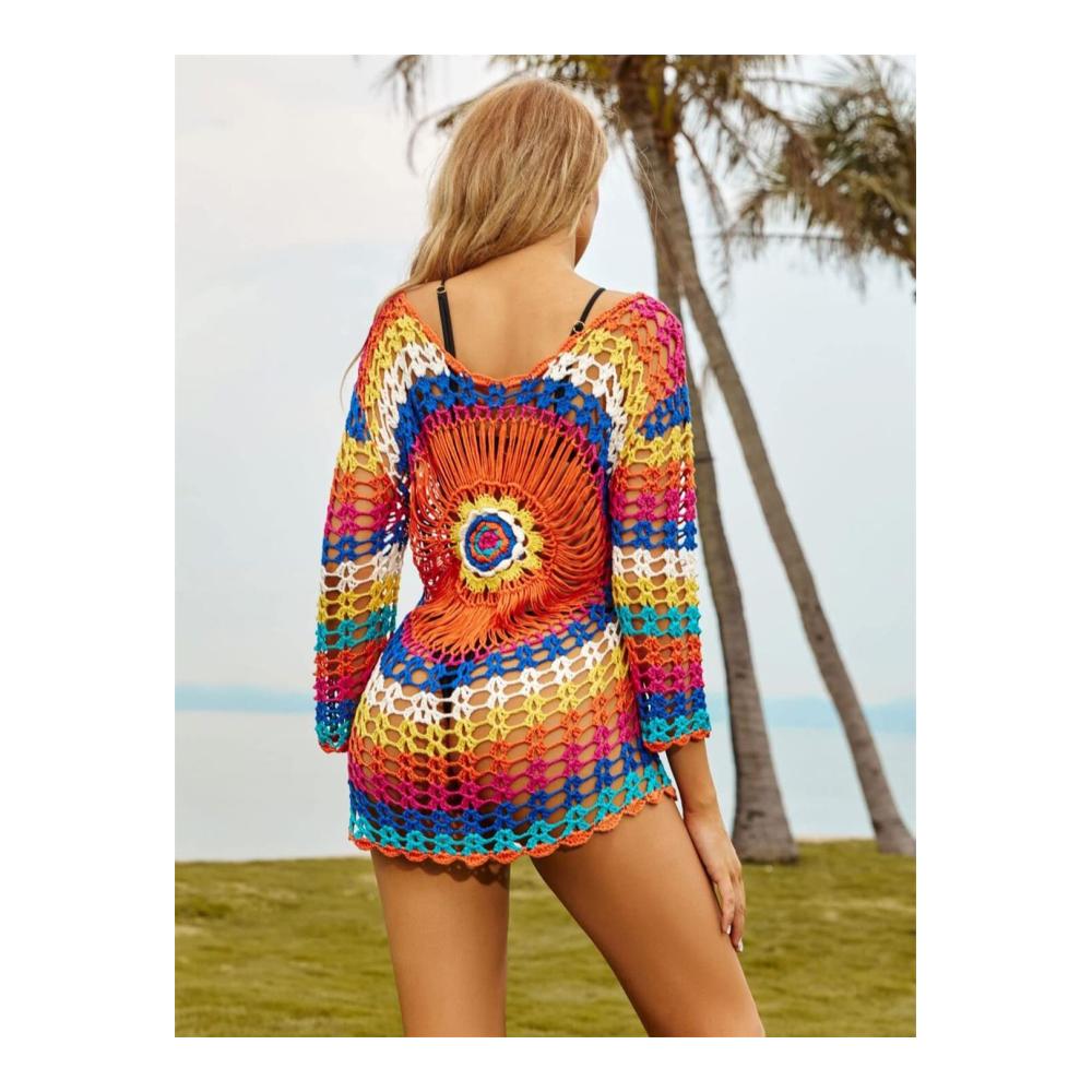 Strandkleidung für Damen Gestricktes Strandtop mit Häkel-Tunika - Perfekter Bikini-Cover-up für den Urlaub