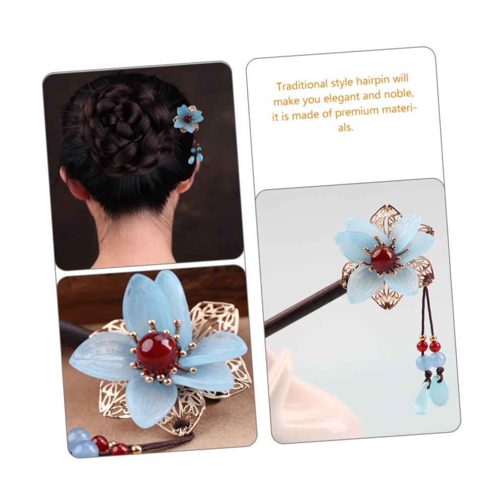 Chinesische Achat Haarnadeln - Traditionelle Perlen Retro Blumenstickerei 3er Set Haarkopfschmuck für Hochsteckfrisuren