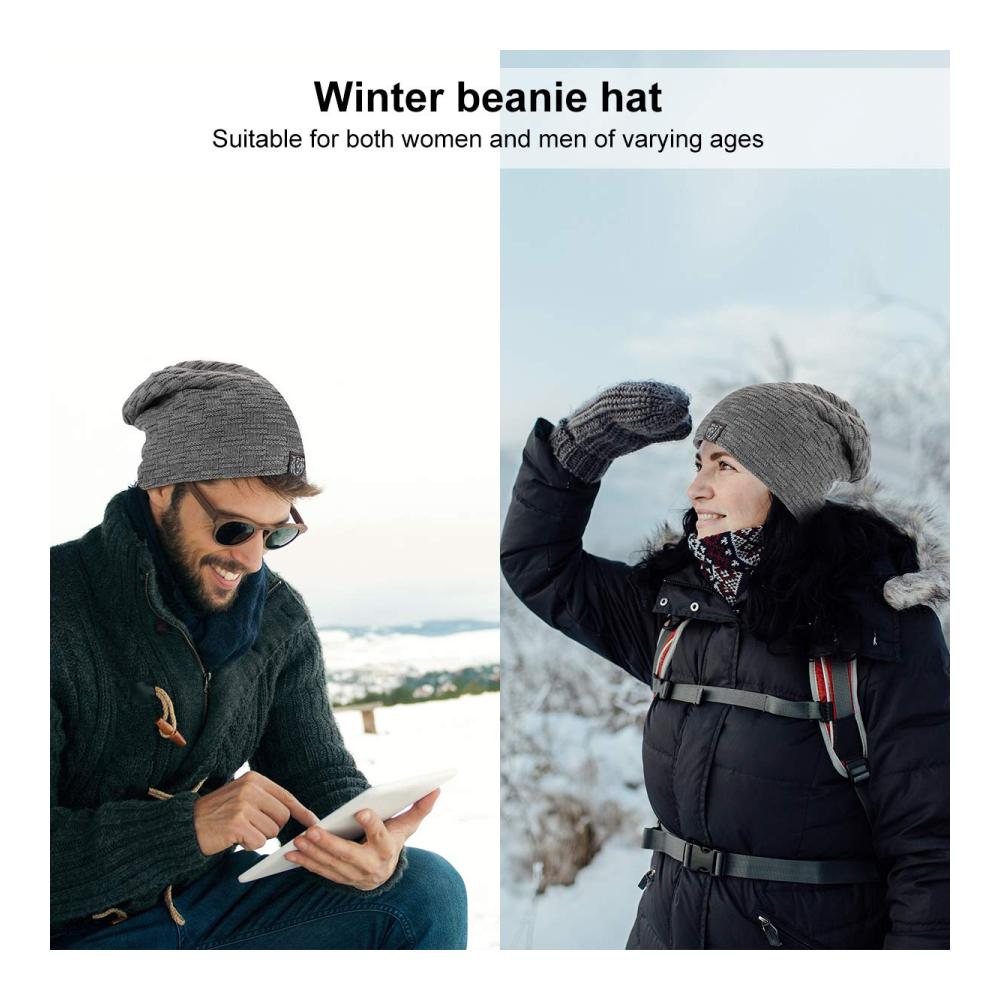 Graue Kungber Slouch Beanie Warme Wintermütze mit Teddyfleece-Futter für Damen und Herren
