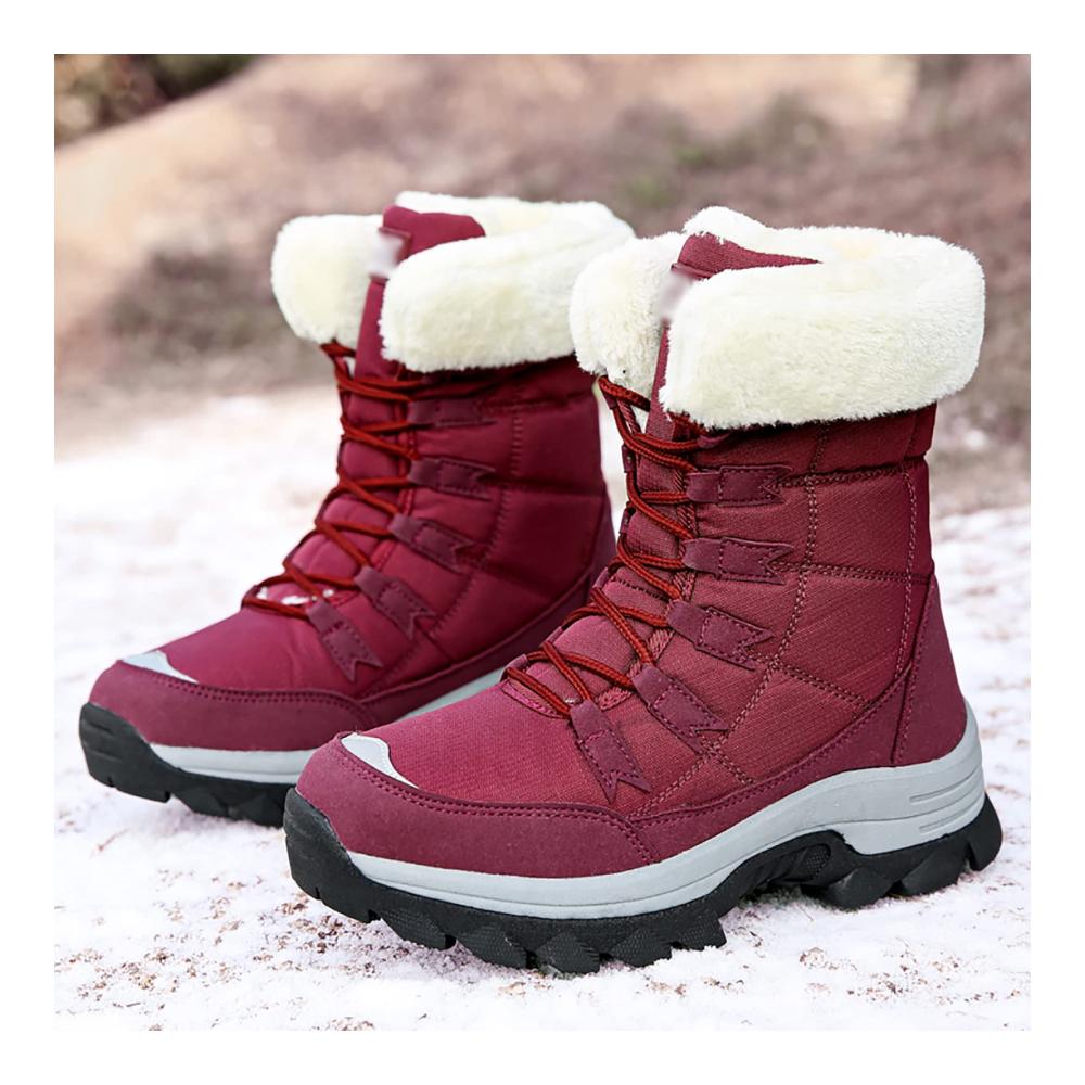 Winterstiefel Herren Wasserdichte Kletterschuhe mit rutschfester Plattform Schnürschuhe für Warme Outdoor-Aktivitäten - Red-40