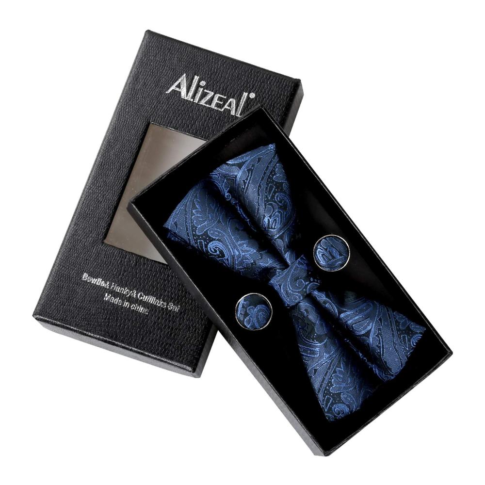 Alizeal Herren Fliegen-Set mit Farbverlauf Paisley Vorgebunden inklusive Einstecktuch und Manschettenknöpfe