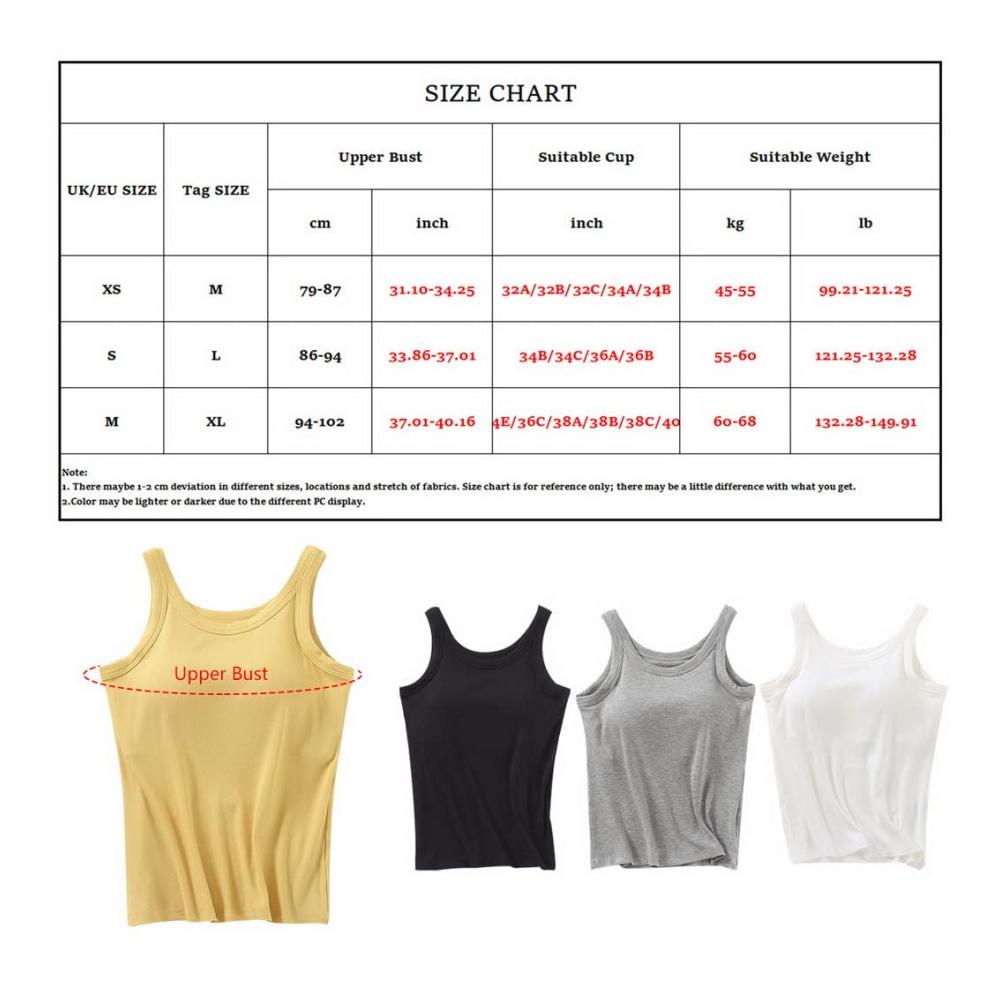 Damen Tanktop mit Breiten Trägern und Integriertem BH - Bügelloser Gepolsterter Unterhemden & BH-Hemden für Elastische Passform Ideal für Damen und Mädchen XS-M (45-68KG
