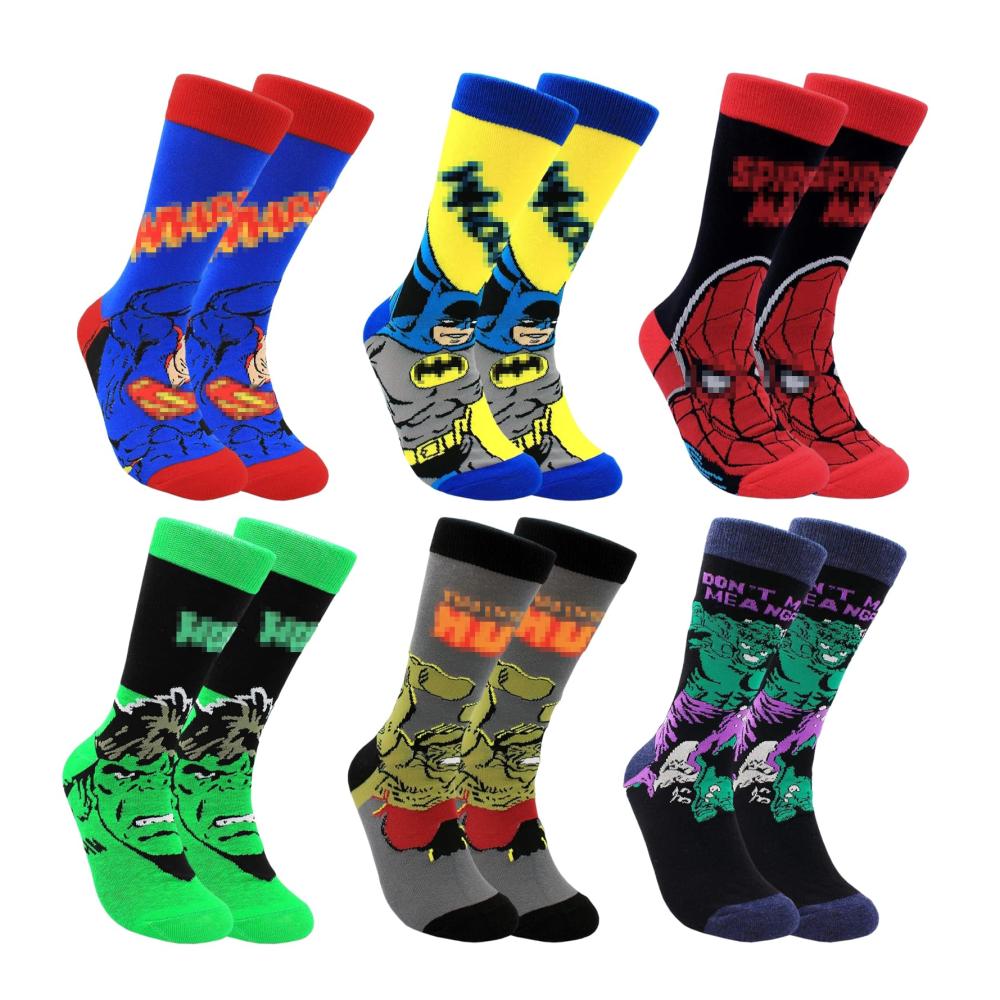 Lustige Herrensocken im Comic-Stil | Bunte dehnbare und atmungsaktive Crew-Socken für Erwachsene | Stilvolles Socken-Set mit einzigartigem Design