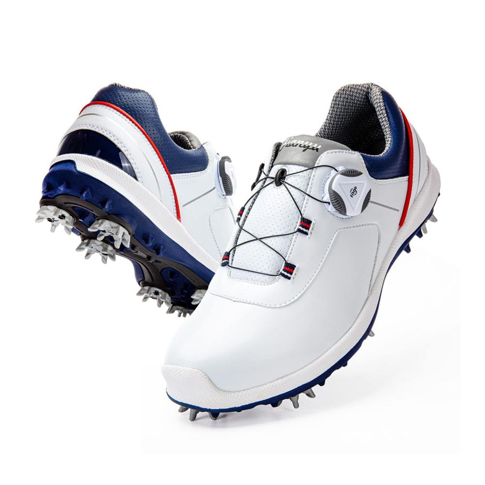 Herren Golfschuhe Rutschfeste wasserdichte Golf Sneakers in Weiß/Blau mit austauschbaren Spikes für optimale Traktion beim Golfen im Freien