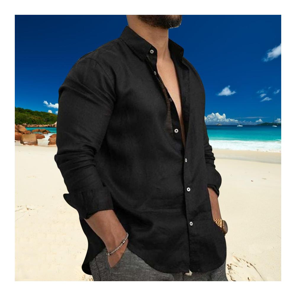 Herren Freizeithemd Langarm Leinenhemd mit Umlegekragen Business und Sommer Shirt - Atmungsaktives Hemd in Regular Fit Button-Down Oberteil Oversized und Leicht - Männer Hemden für stilvolle Eleganz