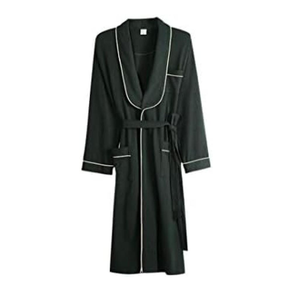 Herren Bademantel - Langärmeliges Baumwollpyjama-Nachthemd für Frühling & Herbst - Winterlicher Yukata in Dunkelgrün - Langer Bademantel aus Baumwolle Größe L