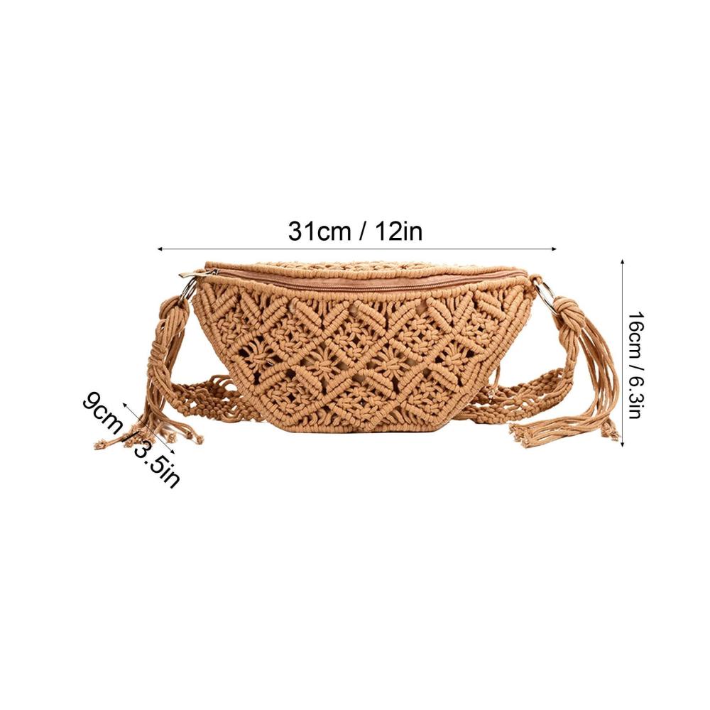 Bohemian Häkeltasche mit Quasten | Handgewebte Schultertasche für Reisen und Strand | Geldbörse für Bohemian-Style | Böhmische Häkeltasche