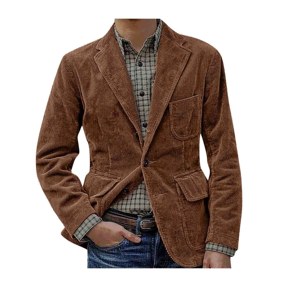 Cord Sakko Herren - Vintage Slim Fit Blazer für Herbst einfarbige Anzugjacke mit Revers Taschen und warmem Mantel - Ideale Übergangsjacke Herrenjacke für Freizeit Armeejacke im Bomberstil