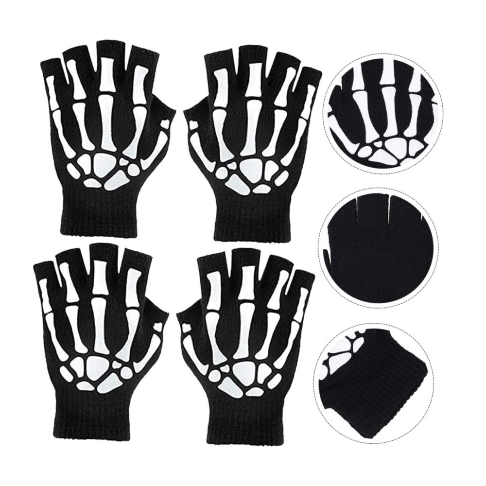 Halloween Handschuhe & Fäustlinge - 2 Paar Warme Damen und Herren Handschuhe für Halloween Kostüme Reiten und Skelett-Looks