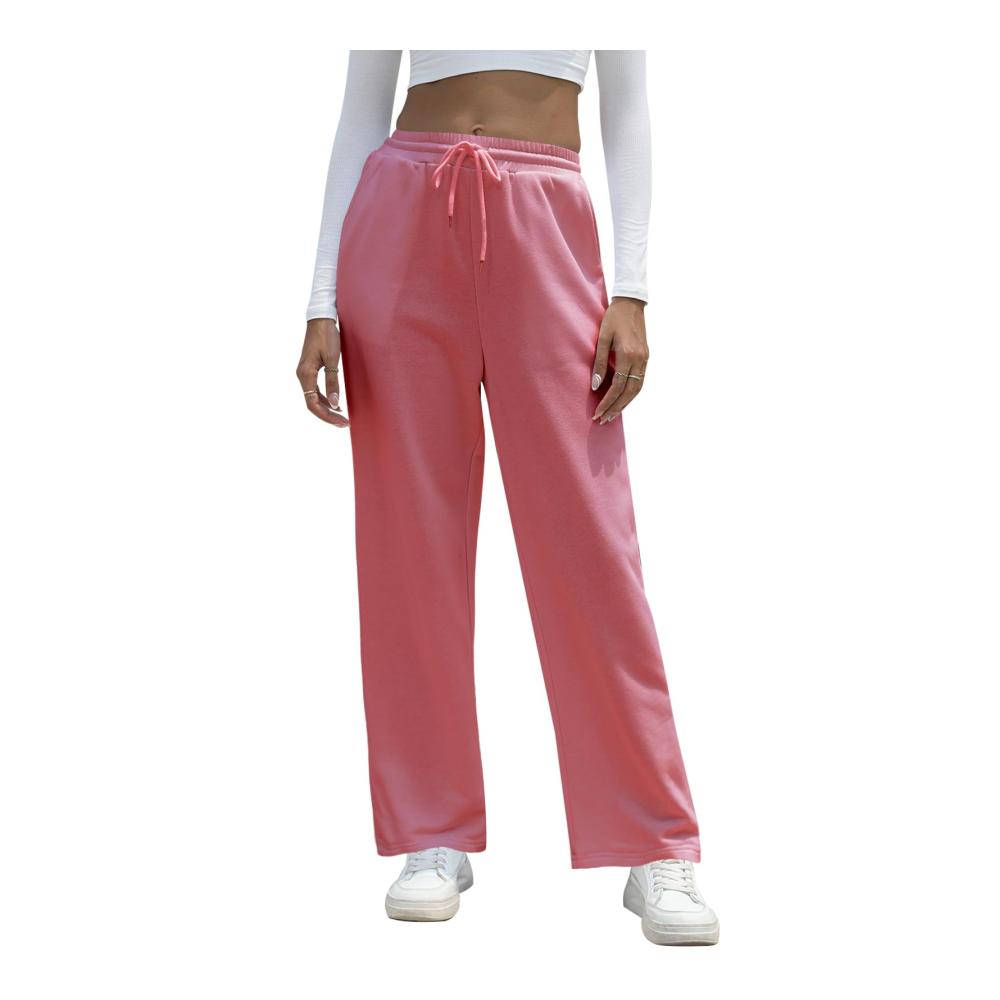 Damen Jogginghose mit weitem Bein hoher Taille elastischem Bund und Kordelzug - Lockere Freizeithose mit Taschen