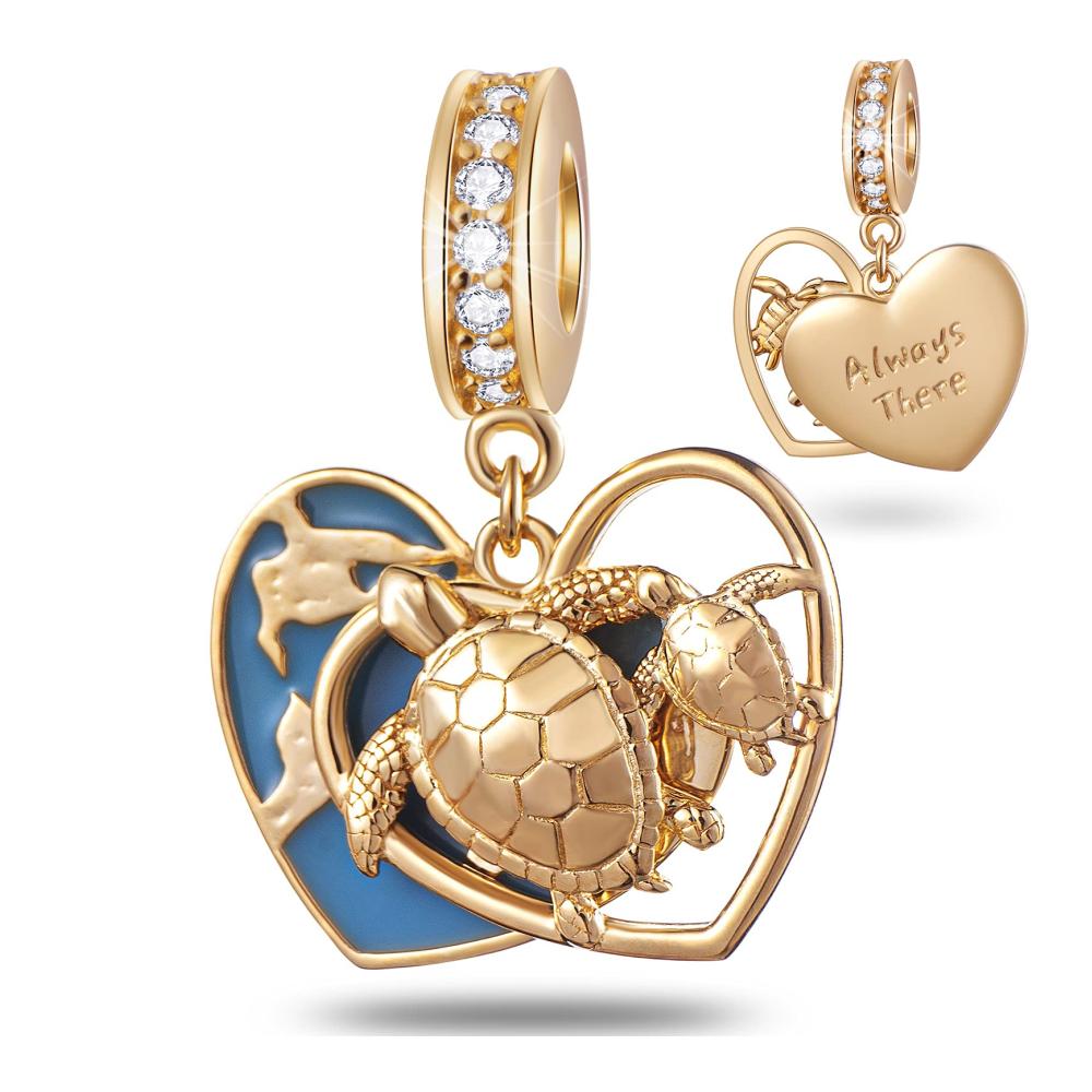 18k Gold überzogene Mutter Kind Schildkröte Charm