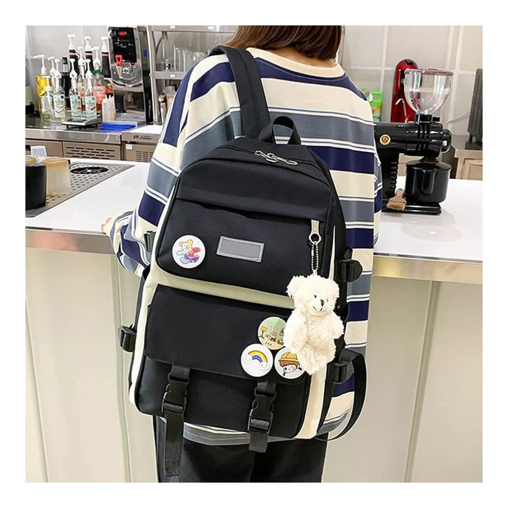 Canvas Schulrucksack Set für Jugendliche - Stylischer Laptop Rucksack Schultertasche Mäppchen und mehr! Ideales Daypacks Backpack für Mädchen und Jungen perfekter Freizeitrucksack und Outdoor Reisetasche - Typ H