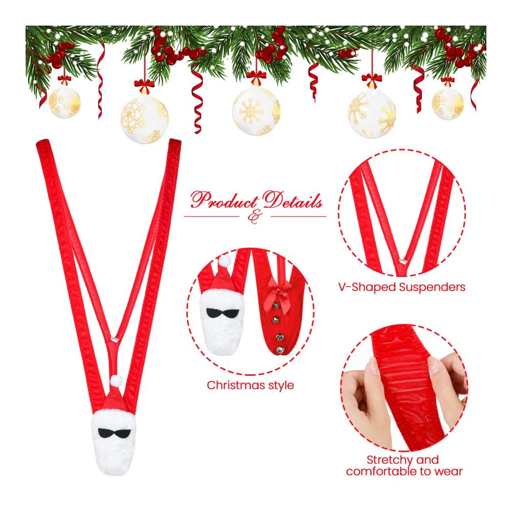 Weihnachtsmann Mankini Set Lustiges Weihnachtskostüm mit 4 Stück Strings Nikolausmützen für Herren – Perfekt für Weihnachtsparty und Cosplay