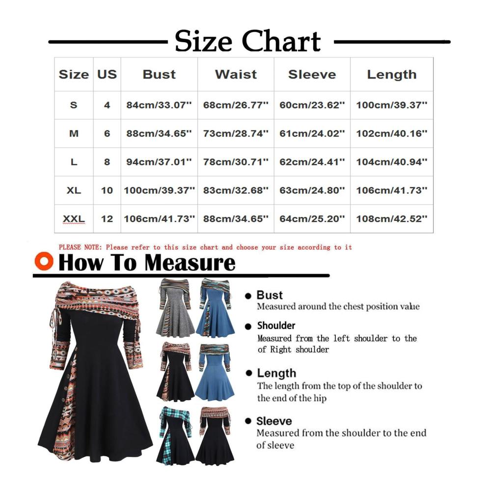 Weihnachtskleid Damen Schulterfreies Vintage A-Linie Kleid mit Druck Patchwork und fließendem Swing für Cocktail Party und Abschlussball - Lässiges Maxi Kleid
