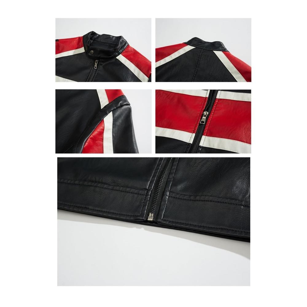 Herren Lederjacke für Motorradfahrer – SCANIA Print Winddicht Fleece-Futter Stehkragen PU Leder Bikerjacke für Outdoor Wintermantel Warme Jacke