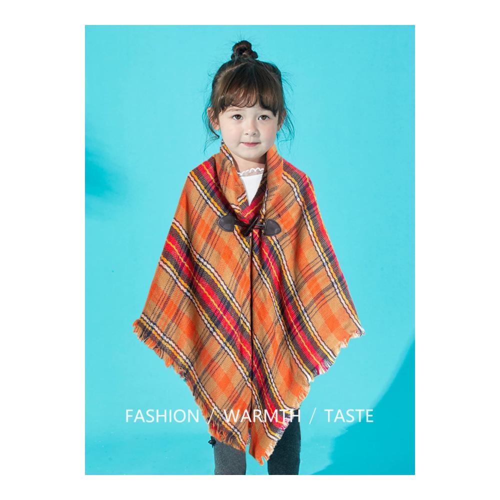 Herbst Kinder Strickjacke mit Schal und Schnalle - Stilvolles Poncho-Design mit Trompetenärmeln Fransen und Wintercape für einen trendigen Look