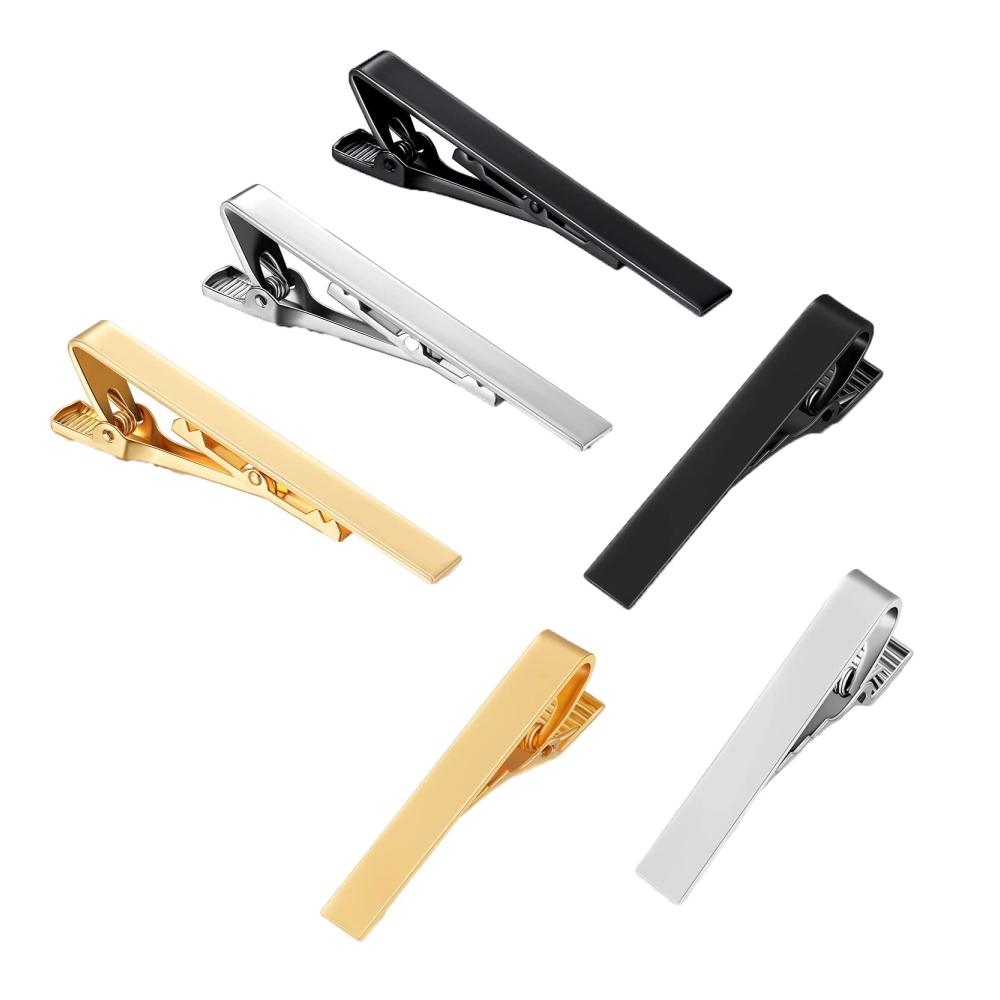 6er-Pack elegante Herren Krawattenklammern Kupfer Gold & Silber - Schmale und dünne Designs