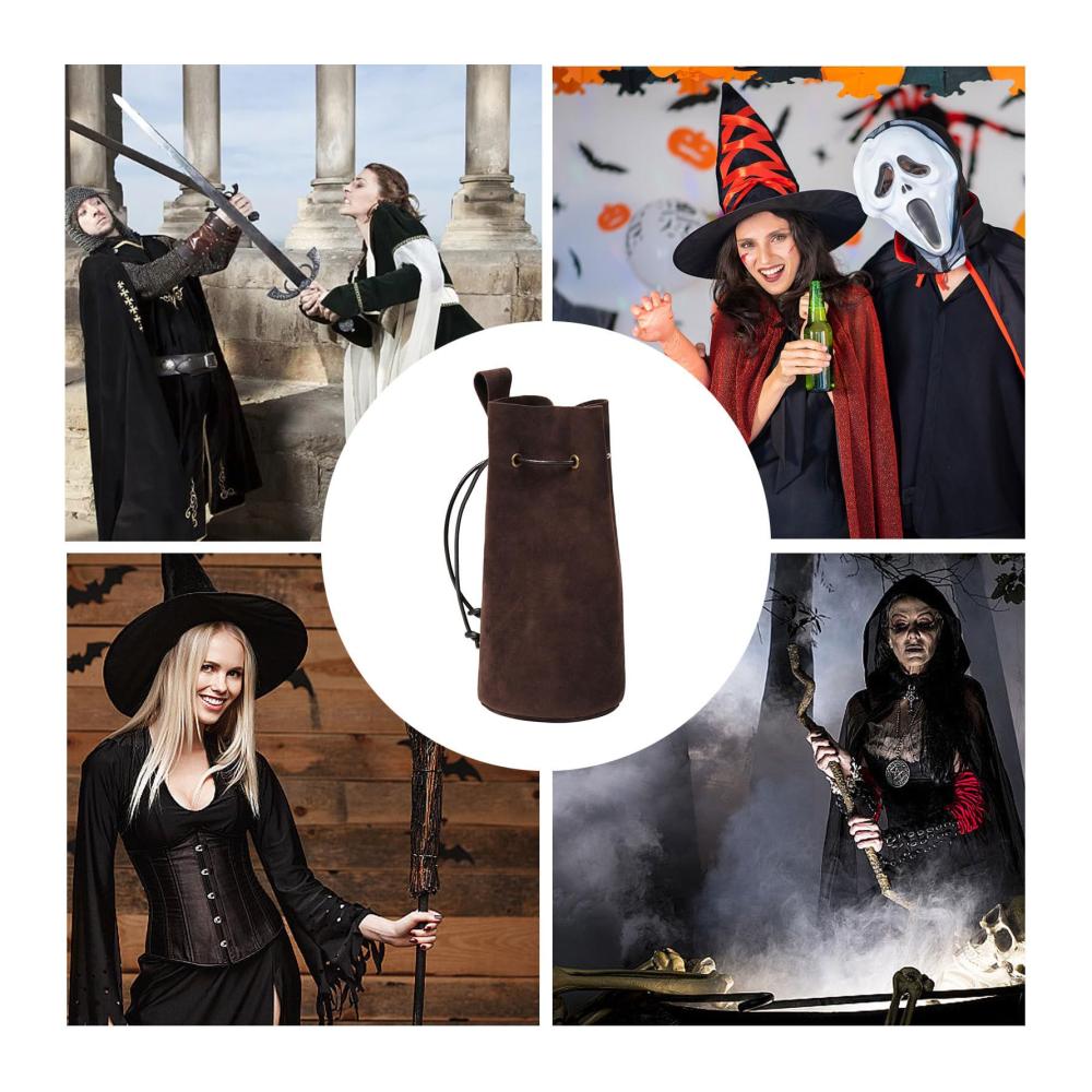 Renaissance-Beutel für Accessoires & Cosplay | Vintage Gürteltasche aus Leder mit Kordelzug für Halloween und Events