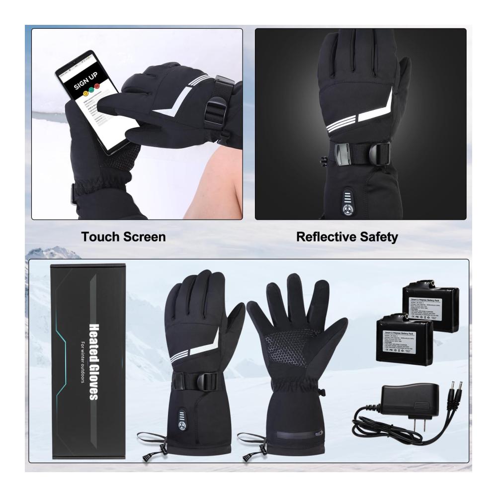 Heizbare Handschuhe mit 7.4V 3000mAh Akku für Herren und Damen – Wasserdicht 5 Temperaturstufen – Ideal zum Wandern Radfahren & Skifahren