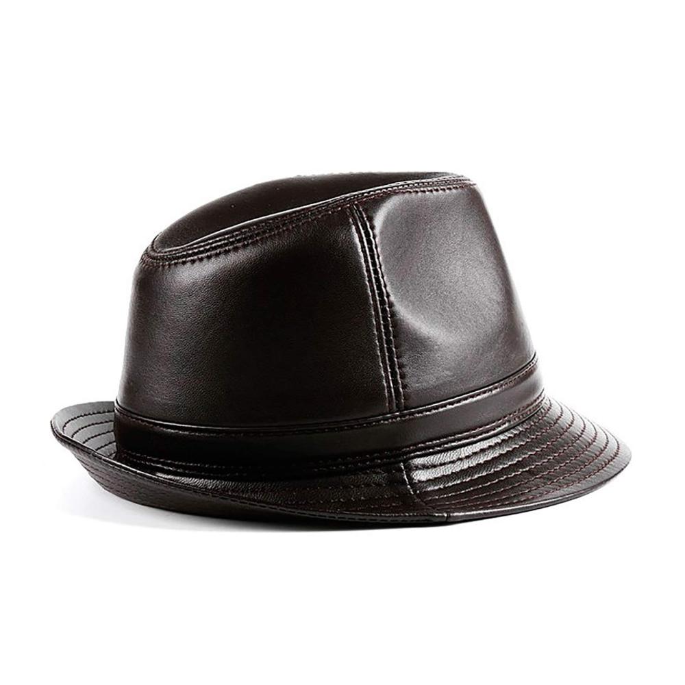 Herren Winterhüte aus echtem Leder Fedora & Trilby Stil mit breiter Krempe für Partys und Jazz - Hochwertiger Bowler Hut aus Schaffell