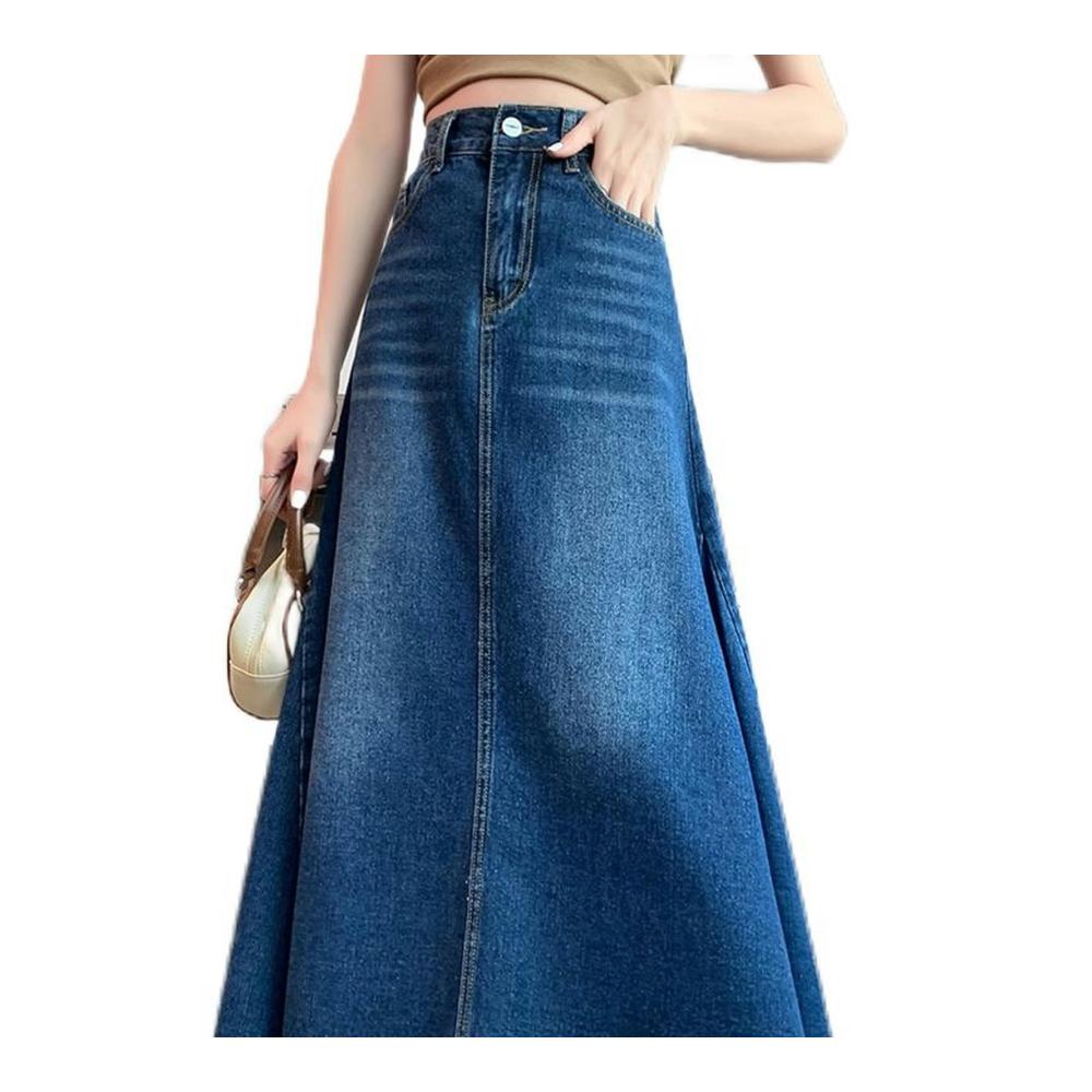 Maxi Denim Rock für Damen 2023 - Sommer Casual Style mit Quaste Taschen A-Linie Hohe Taille Jeans-Langrock
