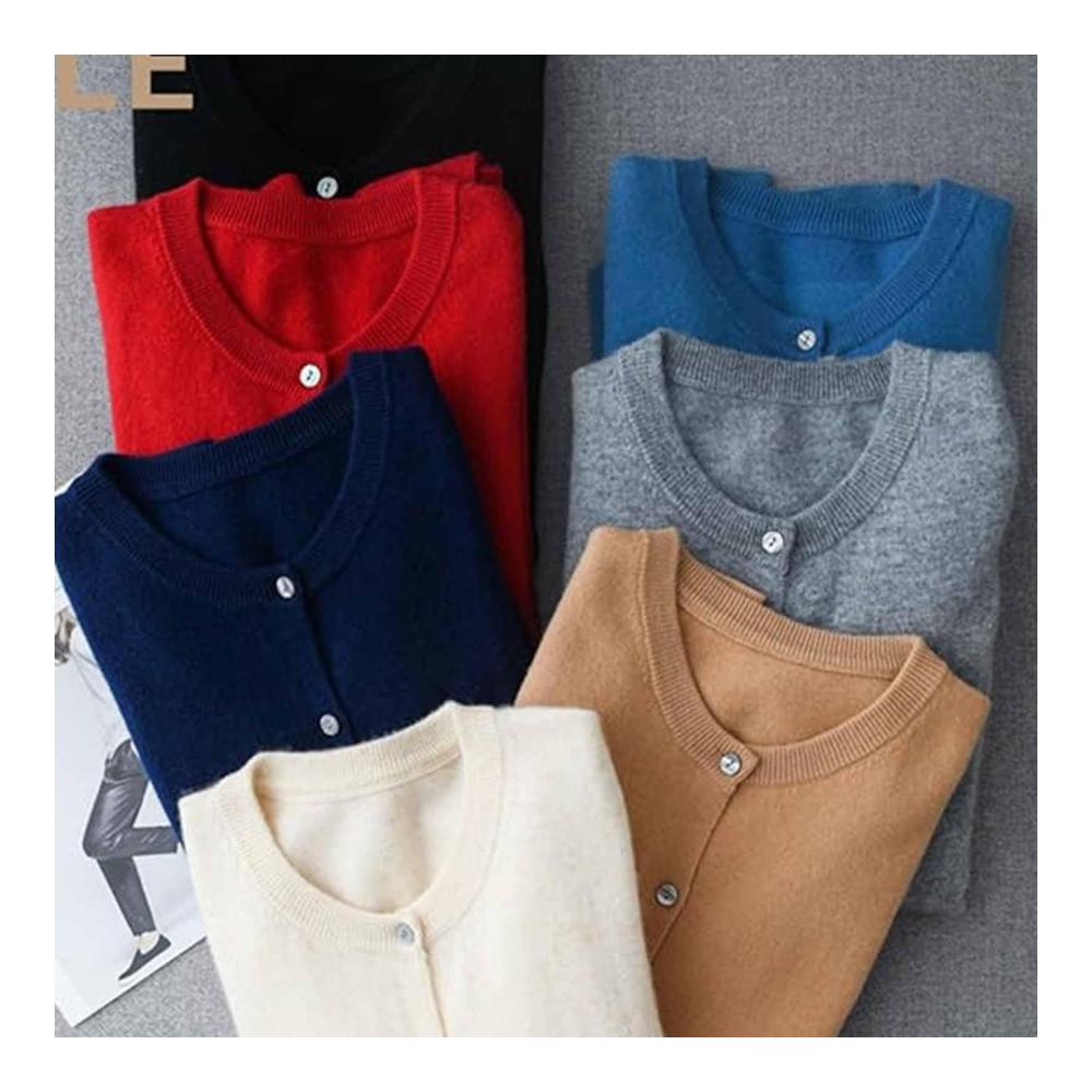 100% Cashmere Womens Cardigan Button-Front Long Sleeve Soft & Warm Knit Sweater