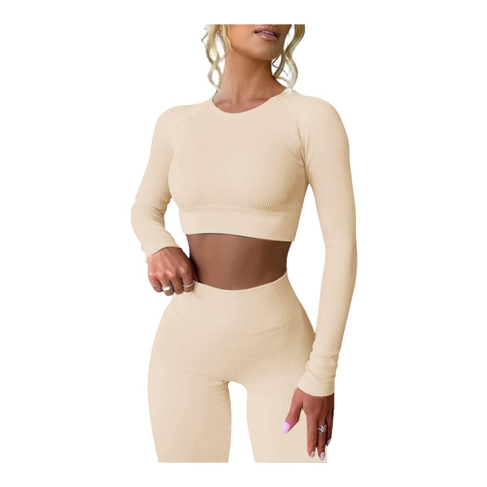 2-teiliges Frauen Trainingsanzug-Set Langarm Crop Top & Yoga Leggings für Workouts