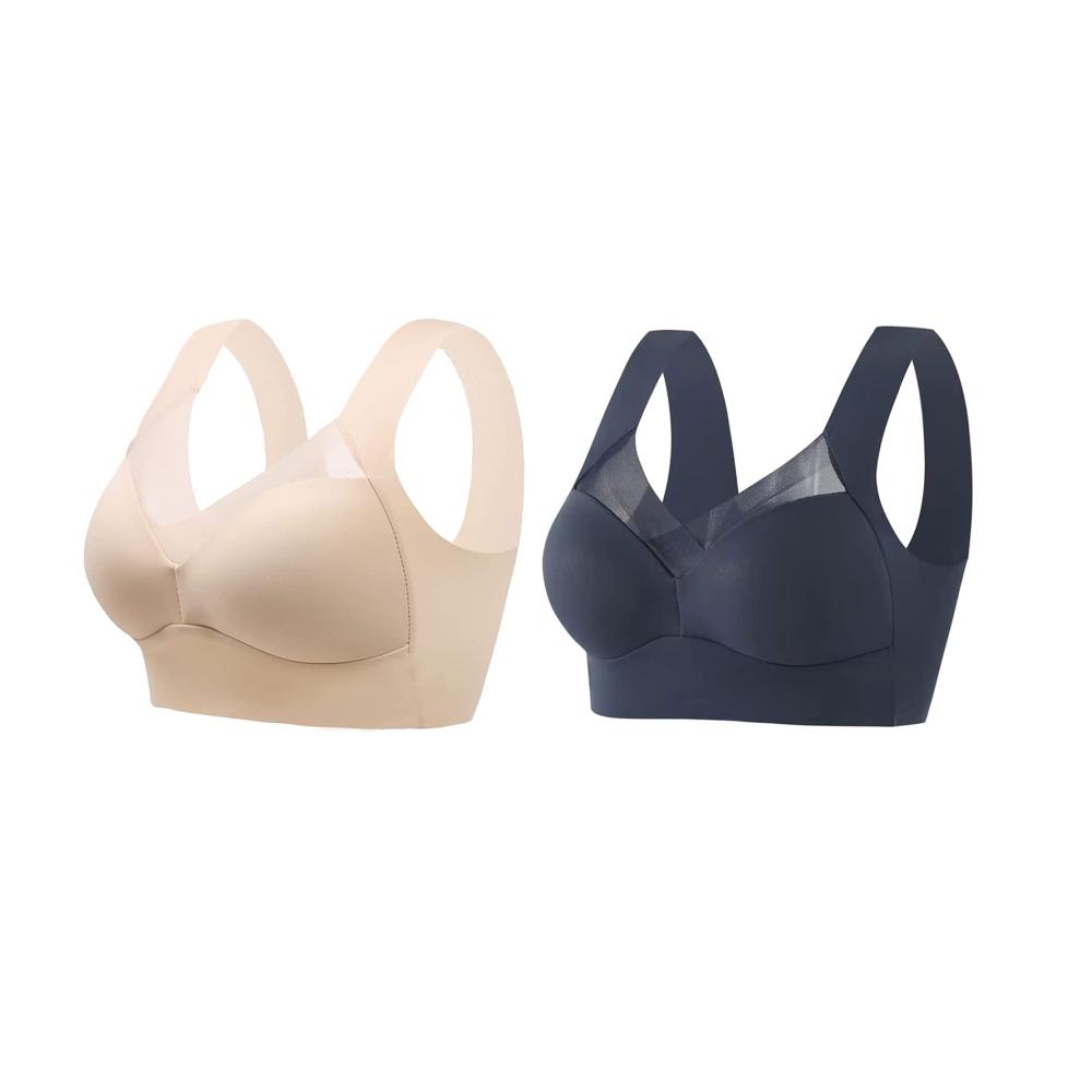 Klassische BHs Damenmode mit Wmbra-Lage und Haltungskorrektur - Übergröße Deep Cup Push-up Wireless-BH