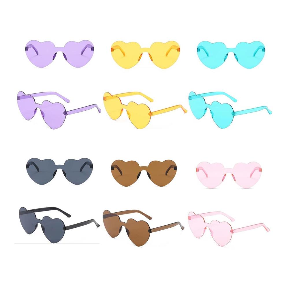 12er Set Randlose Herz Sonnenbrillen - Lustige Festival- und Partybrillen für Damen Herren & Kinder - Hippie Accessoires für Geburtstagsfeiern und Fasching