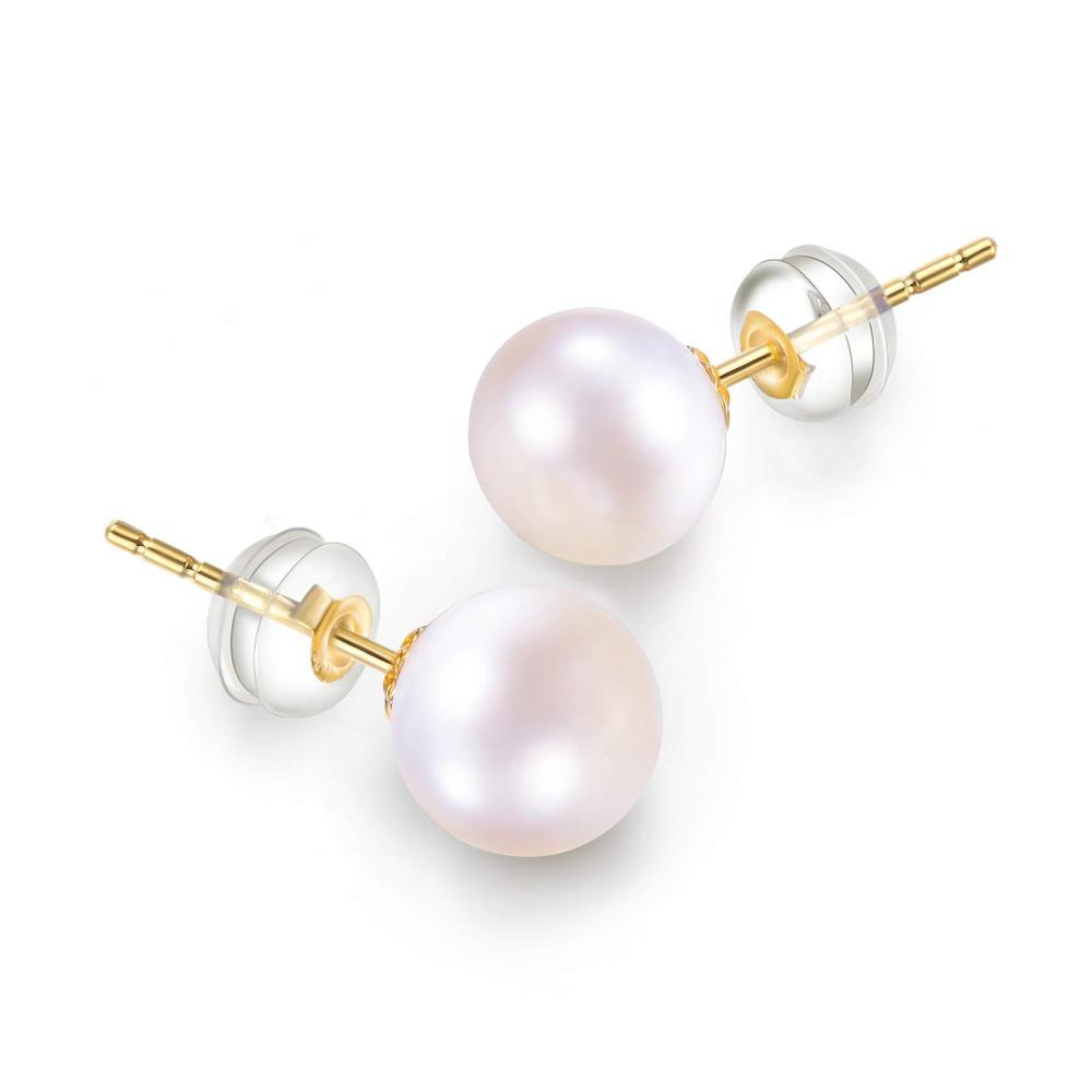 14 Karat Gold Ohrstecker-Set mit AAAA Süßwasser-Zuchtperlen für Damen und Mädchen - Handverlesen Rund Weiß
