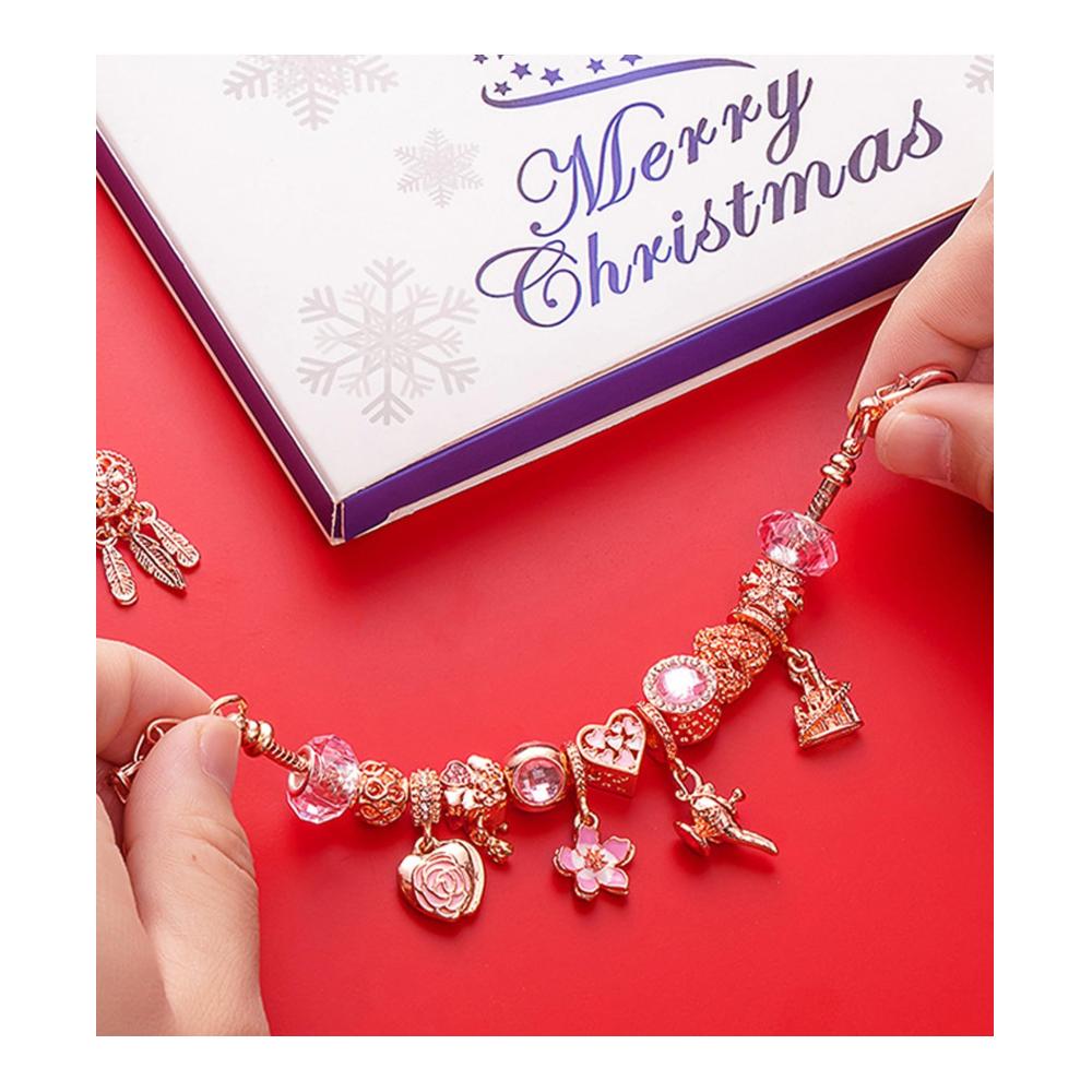 iKSya Charm Armband Weihnachts-Countdown-Kalender 2024 für Erwachsene und Mädchen - 24-tägiger Adventskalender mit Halskette und Armband als Geschenk (Farbe D
