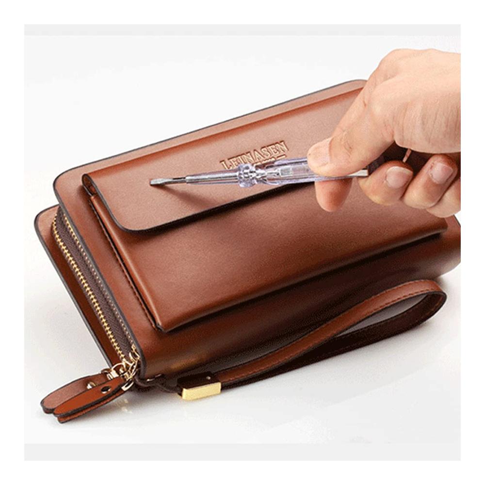 Herren Leder Geldbörse ZED - Exklusive Business Geldbörse mit Schulterriemen Kartenfächern und geräumiger Clutch