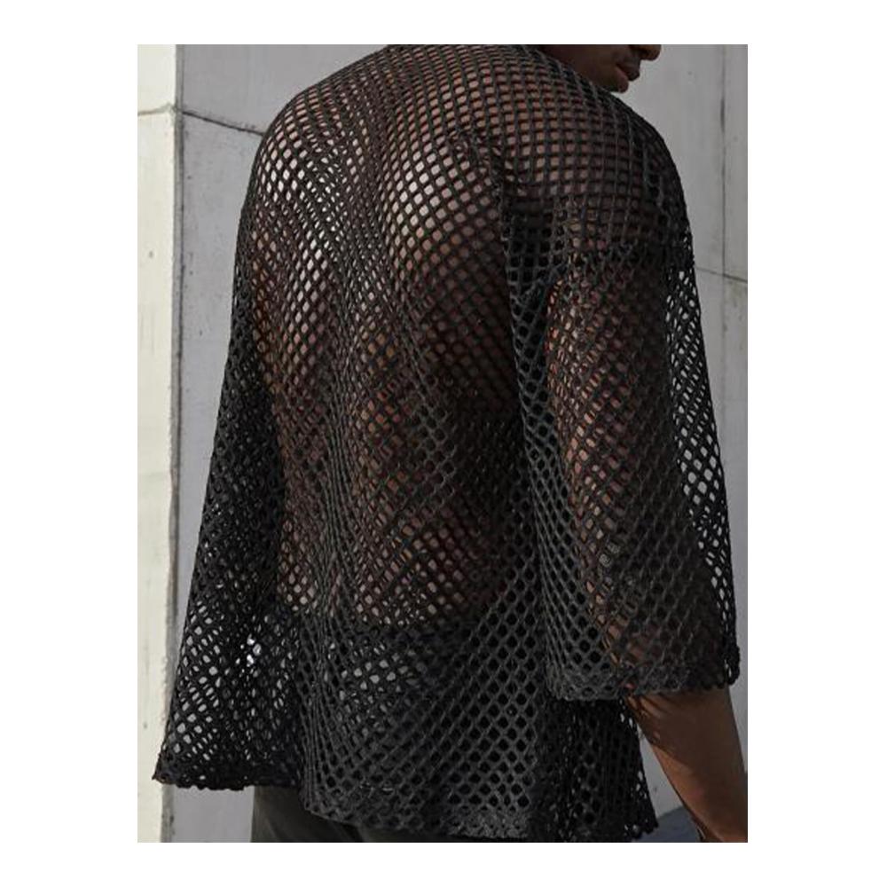 Herren Netzunterhemd Langarm/Kurzarm - Transparente Reizwäsche Slim Fit Shirts für Clubwear