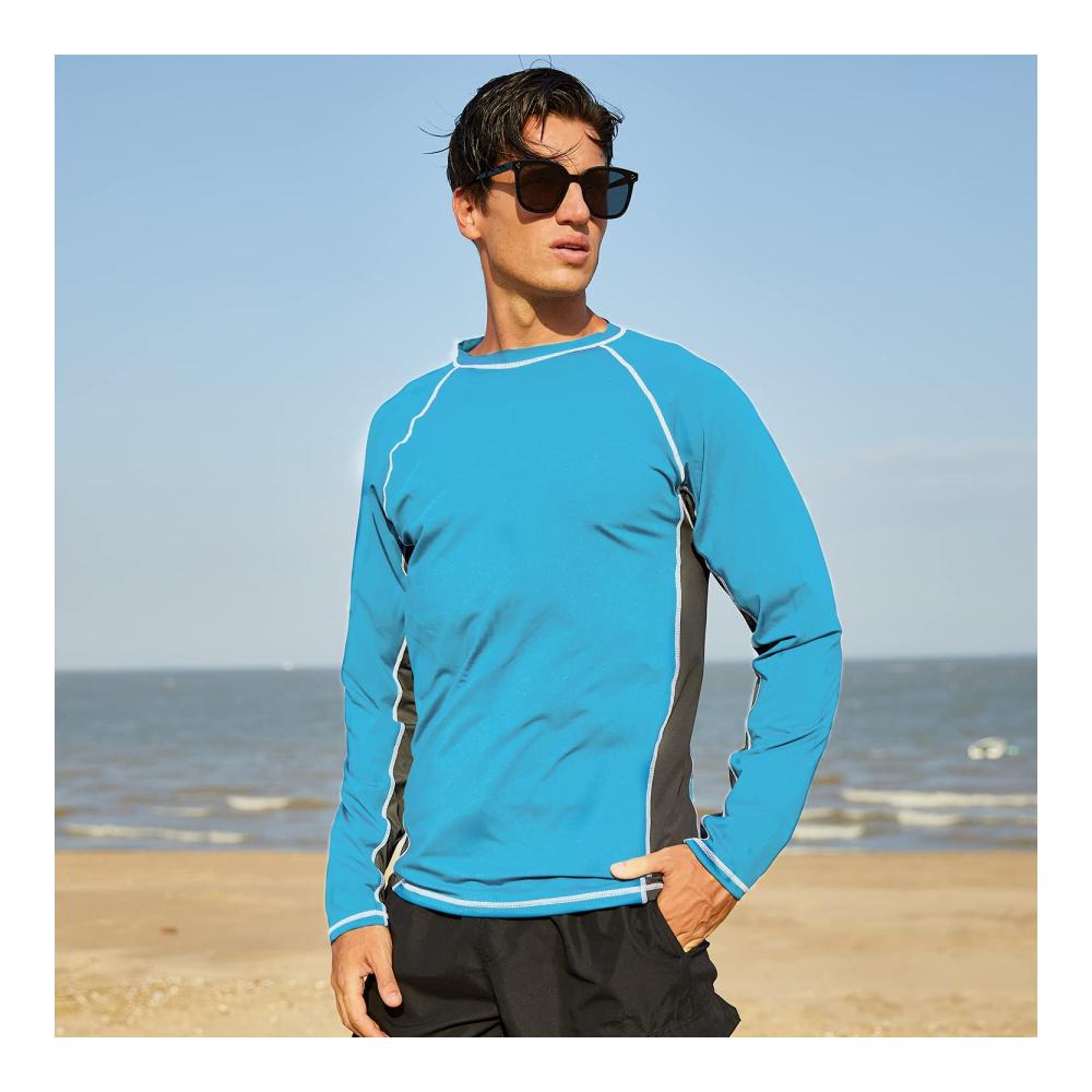 Langarmshirts Herren Rash Guards - UV-Schutz Farbecht Funktionsshirt Schnelltrocknend Atmungsaktiv - Wandershirt UPF 51 Sonnenschutz - Ideal für Surf Laufen Angeln Wandern - Hellblau Grau