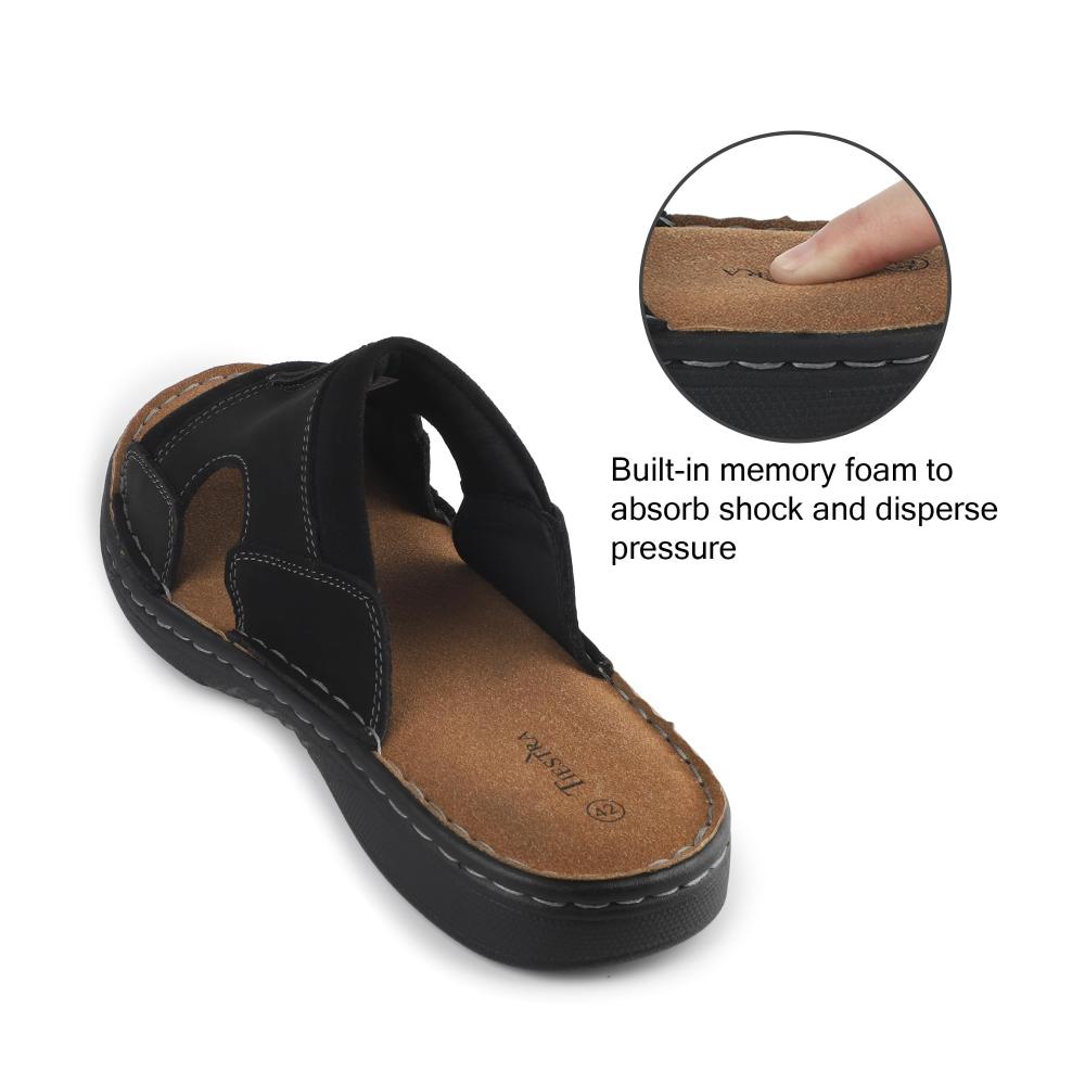 Sommerliche Herren Sandalen TIESTRA - Bequeme Leder Pantoletten mit Unterstützung für Innen- und Außenbereich Leichtgewicht Größe EU42-46