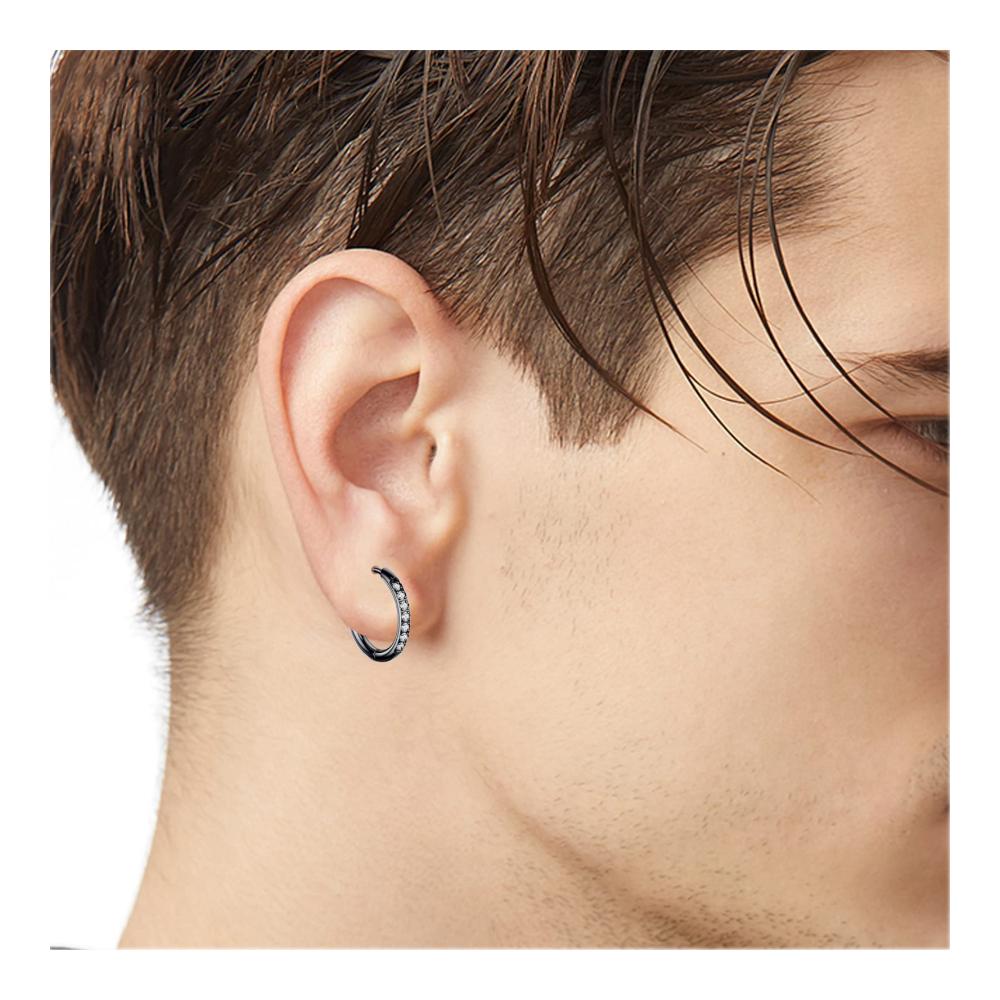 Titan Edelstahl Creolen Set 3 Paare Silber Diamant Zirkonia Ohrringe für Damen & Herren - Schwarz/Gold Klein Piercing 12MM
