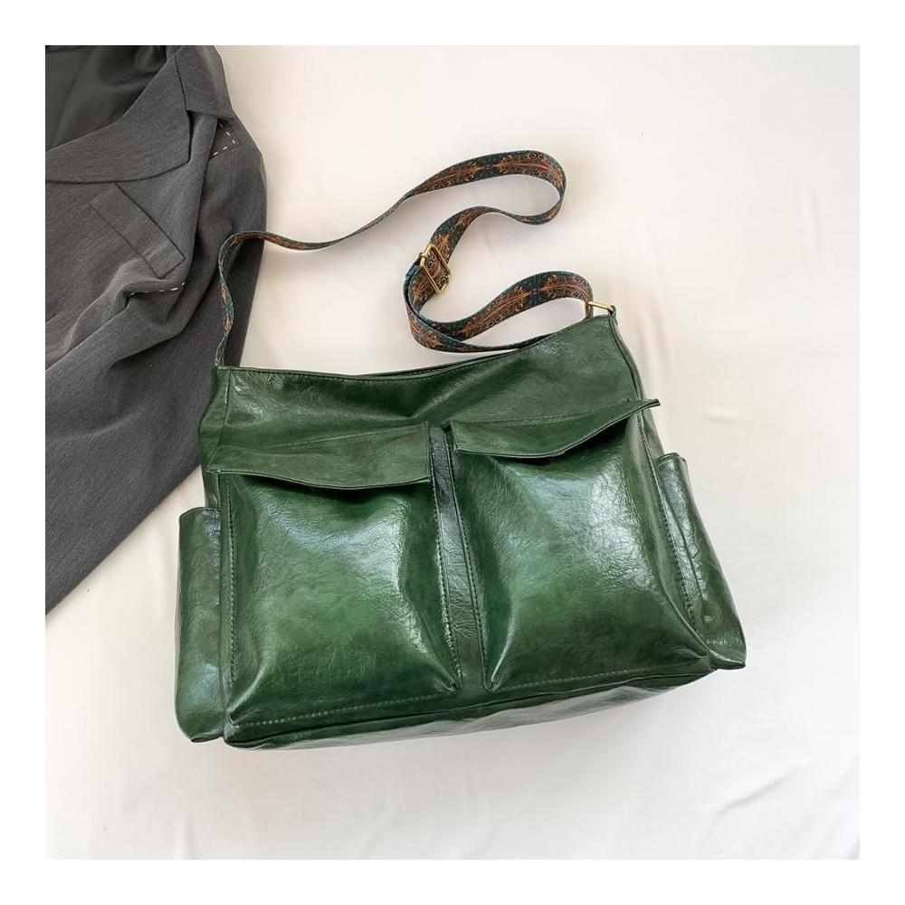Damen Umhängetasche mit Reißverschluss breitem Riemen und Retro-Charme - Großes Fassungsvermögen stilvolle Mehrfachtaschen lässige Schultertasche für Frauen