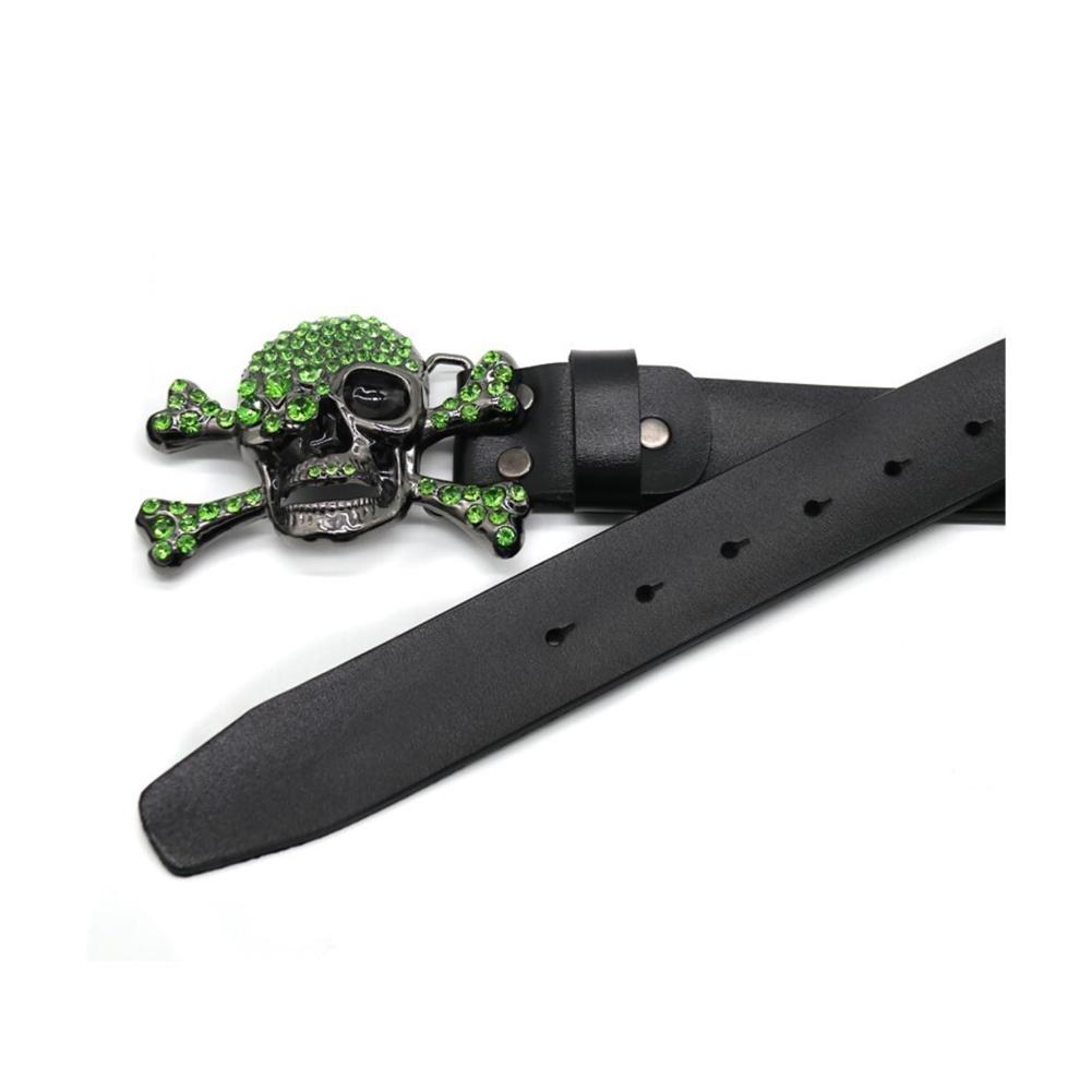 Herren Ledergürtel im Street Hip Hop Punk Style mit personalisiertem Totenkopf - Y2k Silbergürtel für den Cowboy-Look (Weiß 95 cm