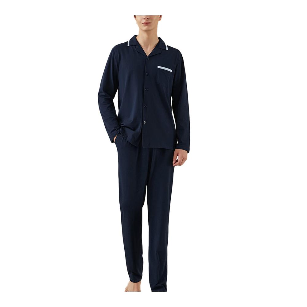 Herren Schlafanzug Set aus atmungsaktiver Bambusviskose - Langarm Pyjama in Grün (M