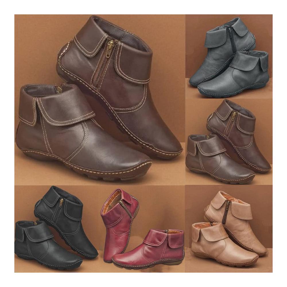 Damen-Stiefel mit Flachem Absatz und Leder bequeme Stiefeletten mit Unterstützung des Fußgewölbes Arch Support Sneakers – Größenvarianten verfügbar