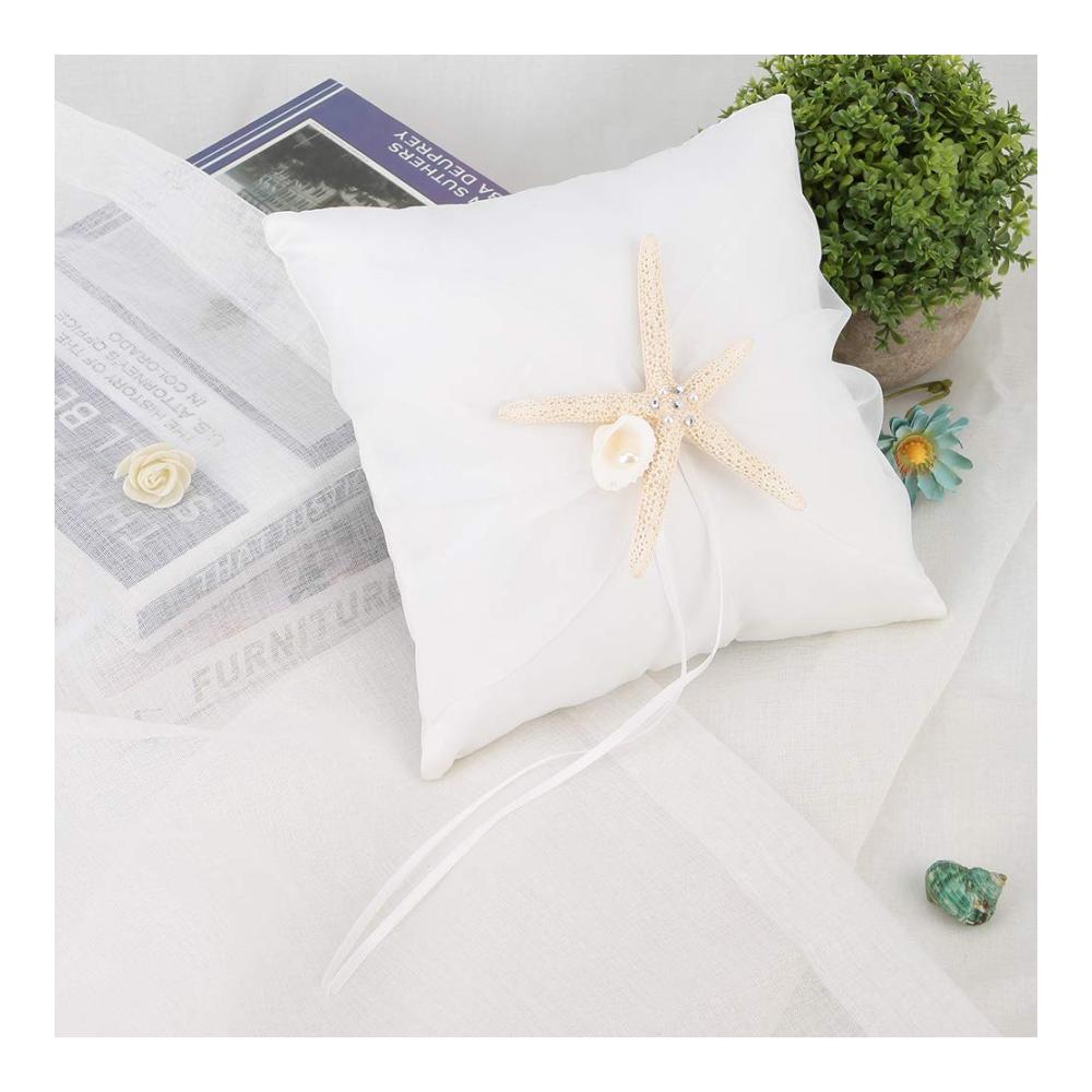Exquisites Elfenbeinweißes Ringkissen mit Seesternmuster | Hochwertiges Trauringhalter-Accessoire (20x20cm) für die perfekte Hochzeitsfeier