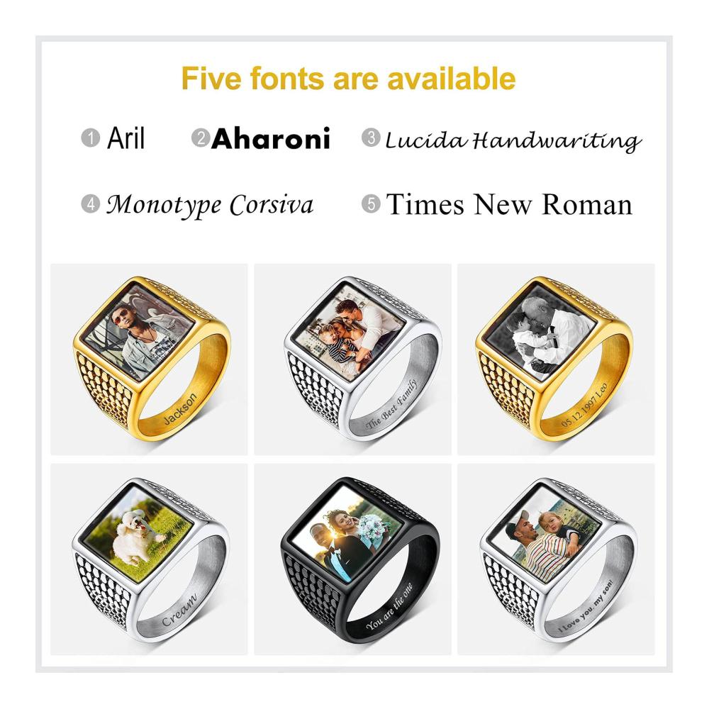 Personalisierter Edelstahl/925 Silber Ring mit Gravur | Damen Herren Foto Ring in Gold/Schwarz | Männer Jungen Siegelring | Ehering Verlobungsring | Ringgröße 54.4(17.25)-72.3(22.75