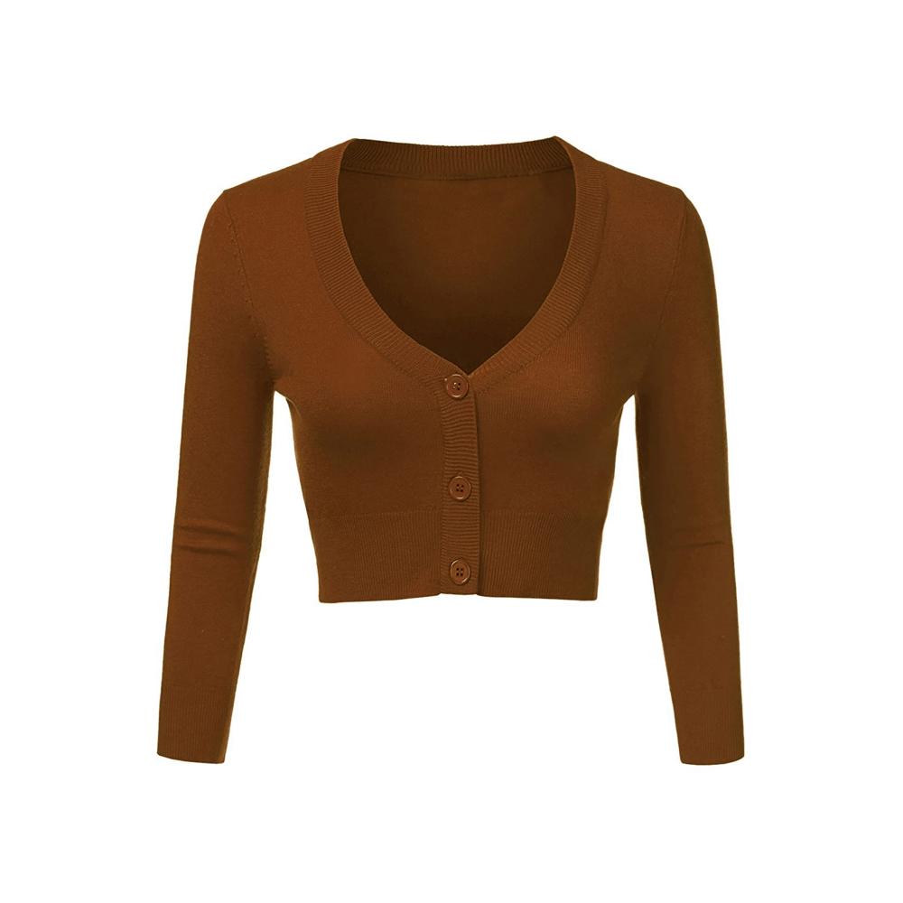Bolero Damen Strickjacke - Retro Cardigan in Karamell XL für Frühling Sommer Herbst